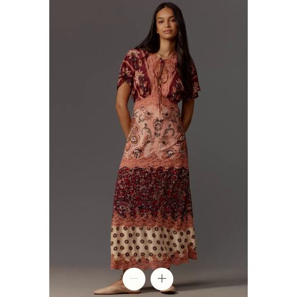 FARM Rio Glam Tapestry Burgundy Laces Short Sleeve Maxi Dress, Glam Tapestry Burgundy / XL FARM Rio Glam Tapestry Burgundy Laces Short Sleeve Maxi Dress, Glam Tapestry Burgundy / XL